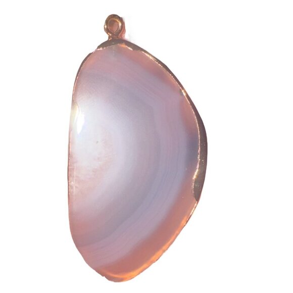 Handmade Hammered Lotus Flower Necklace W Agate Pendant Labradorite & Chalcedony - Picture 11 of 16